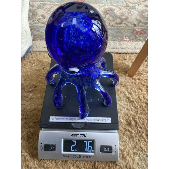 Vtg 7in Glass Hand Blown Blue Clear Octopus Paperweight Sea Creature Ocean Life - Picture 9 of 10